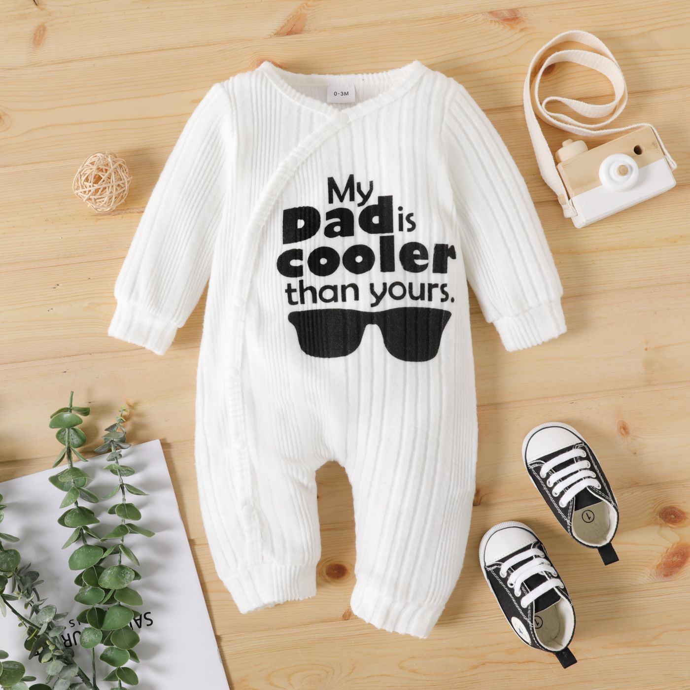 

100% Cotton Baby Boy/Girl Sunglasses & Letter Print Rib Knit Snap Jumpsuit