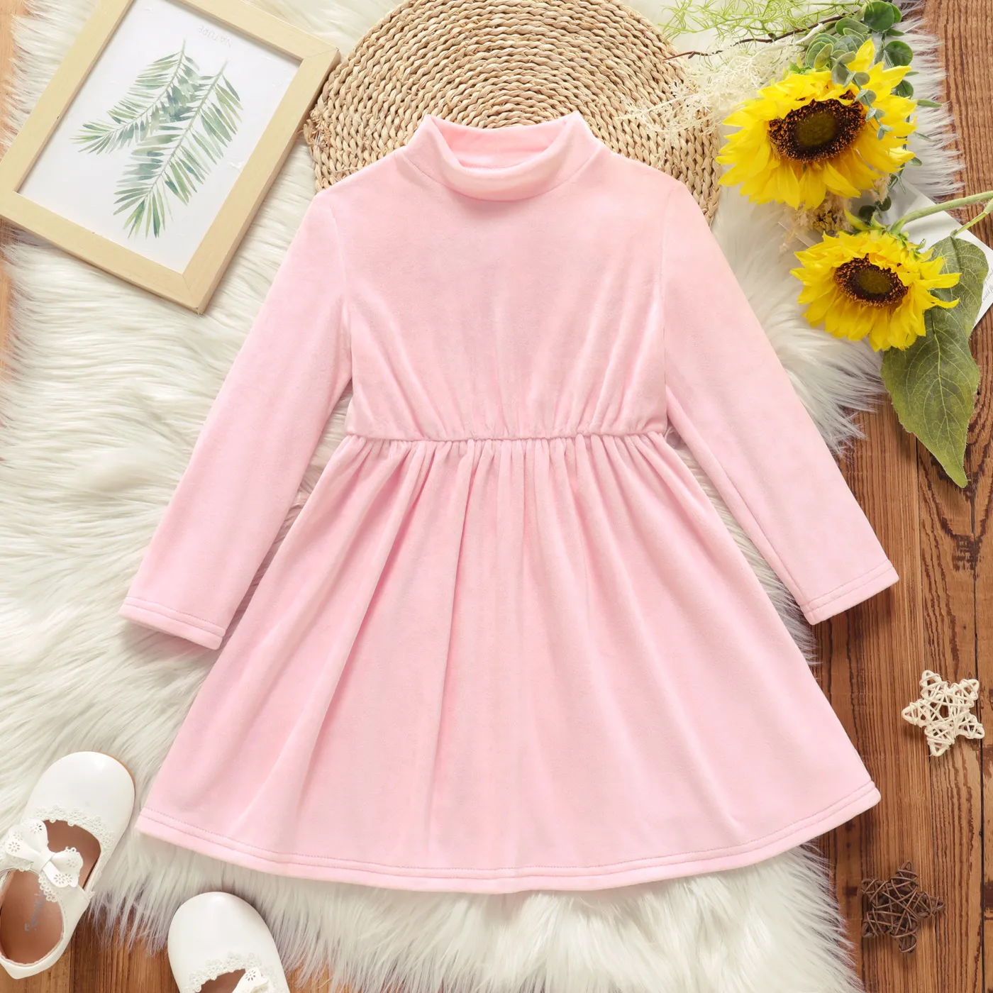 Criança Menina Colarinho alto Básico Vestidos Rosa