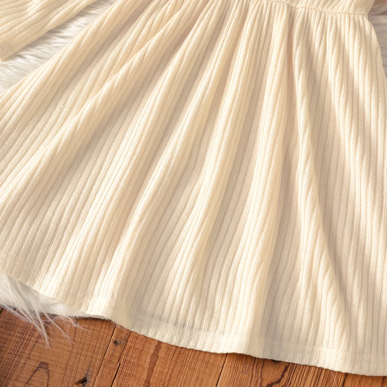 Toddler Girl Turtleneck Solid Color Ribbed Long-sleeve Dress OffWhite big image 1
