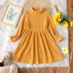 Toddler Girl Turtleneck Solid Color Ribbed Long-sleeve Dress Ginger-2