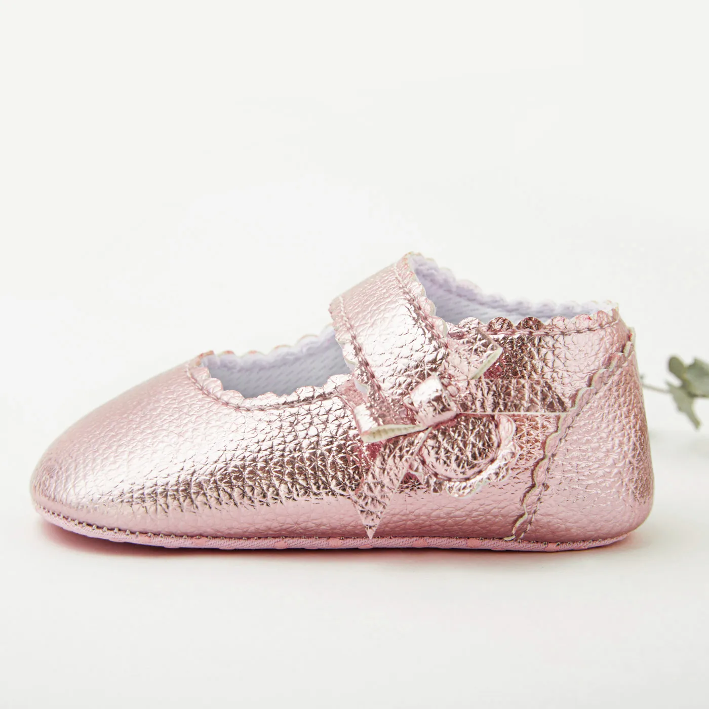 Baby / Toddler Wavy Trim Bow Velcro Prewalker Shoes Dark Pink image 4