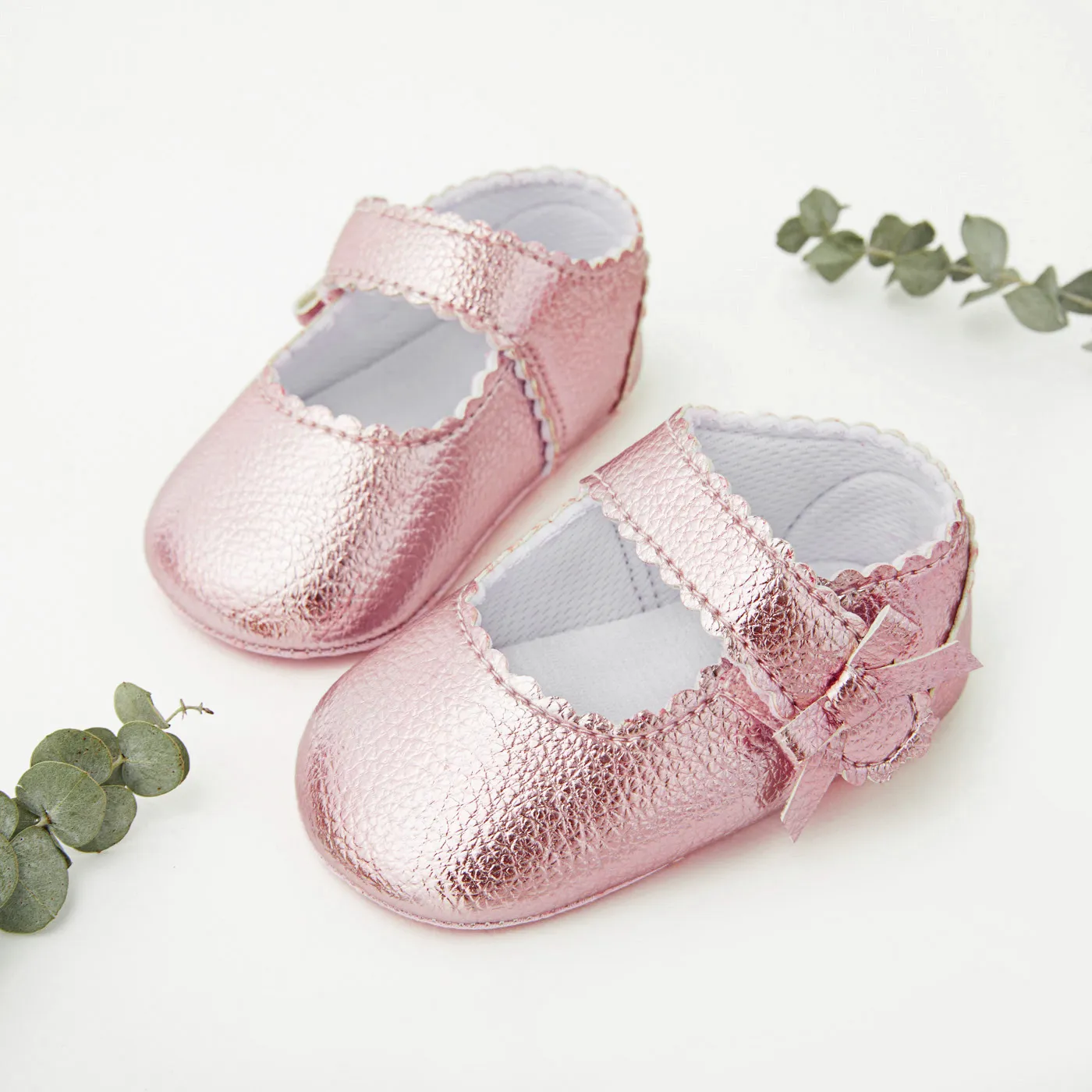 Baby / Toddler Wavy Trim Bow Velcro Prewalker Shoes Dark Pink big image 1