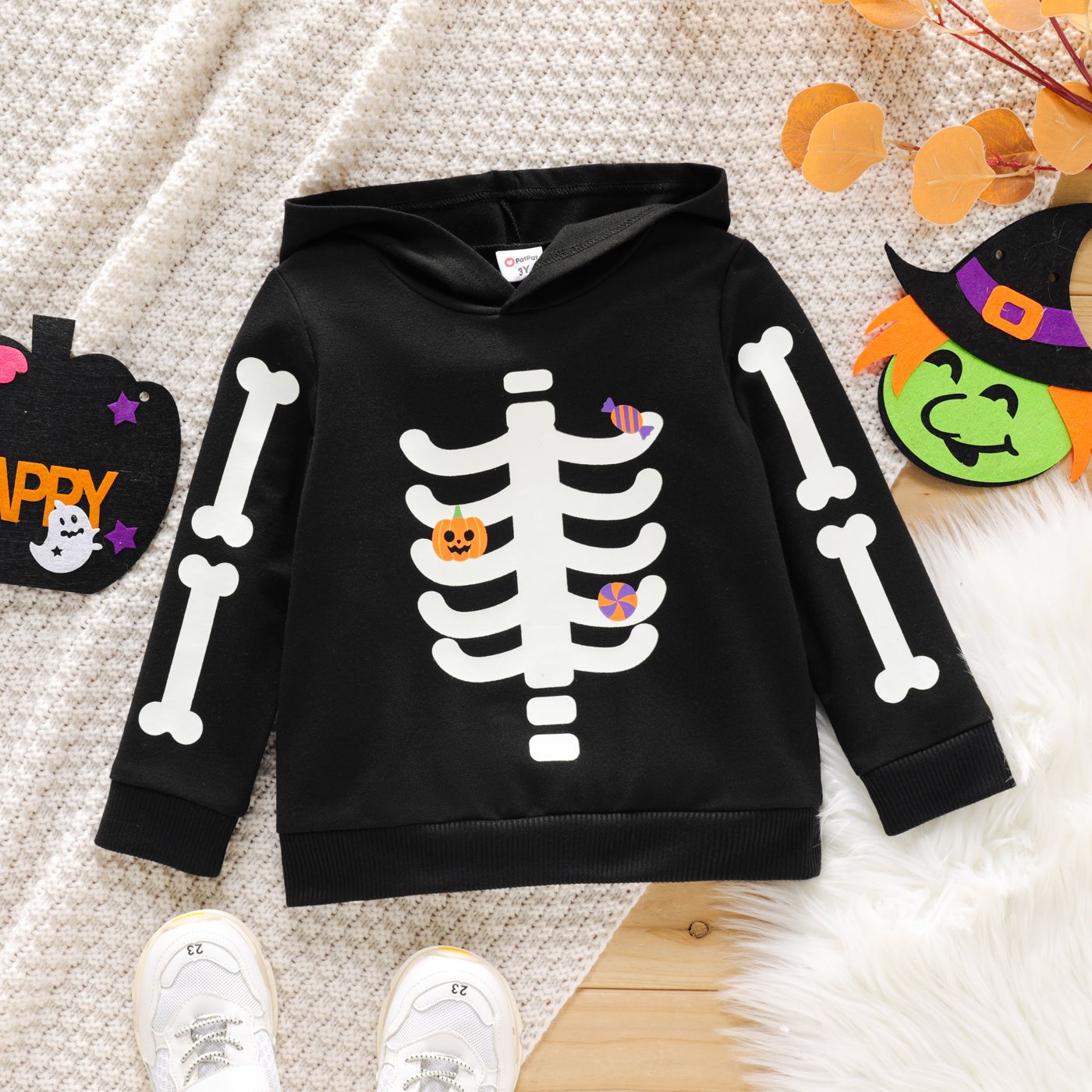 Toddler Boy/Girl Halloween Reflective Skeleton Print Hoodie Sweatshirts