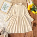 Toddler Girl Turtleneck Solid Color Ribbed Long-sleeve Dress OffWhite