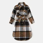 Family Matching Long-sleeve Button Up Coffee Plaid Shirts and Dresses Sets  image 6