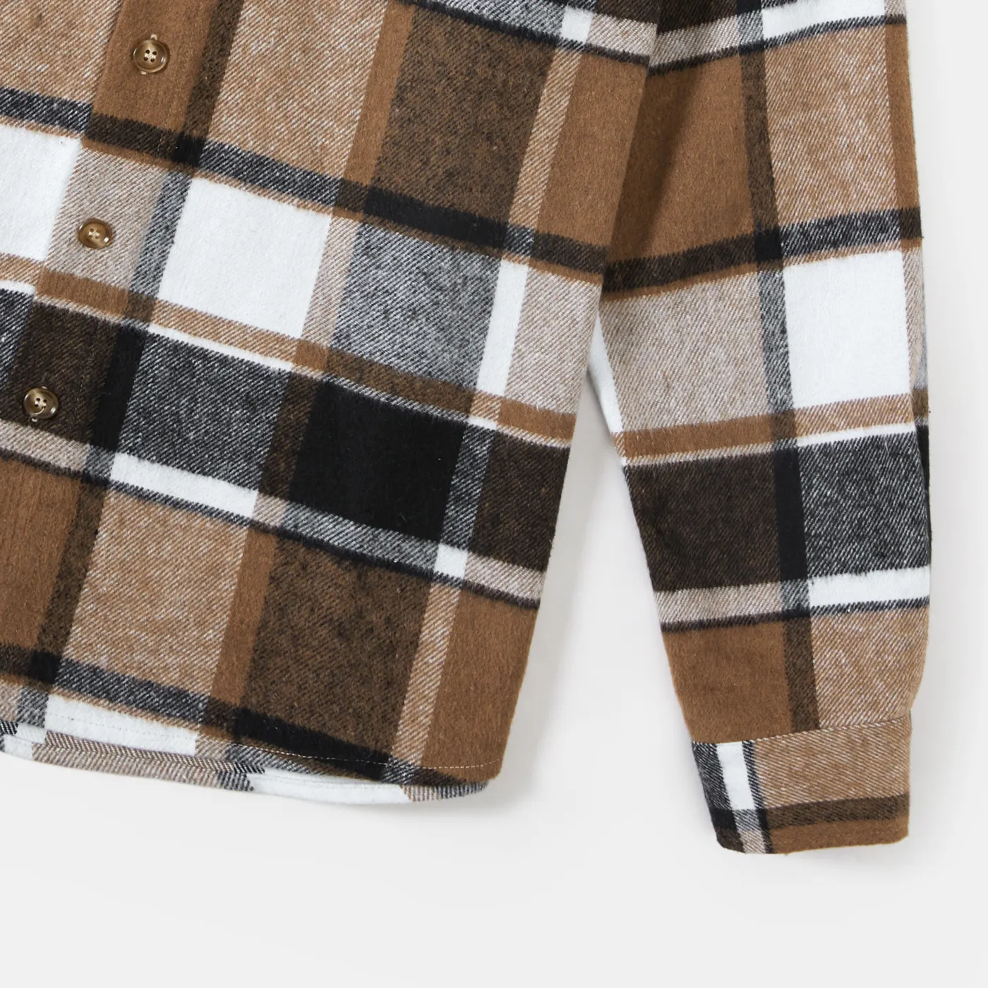 Family Matching Long-sleeve Button Up Coffee Plaid Shirts and Dresses Sets Coffee image 5