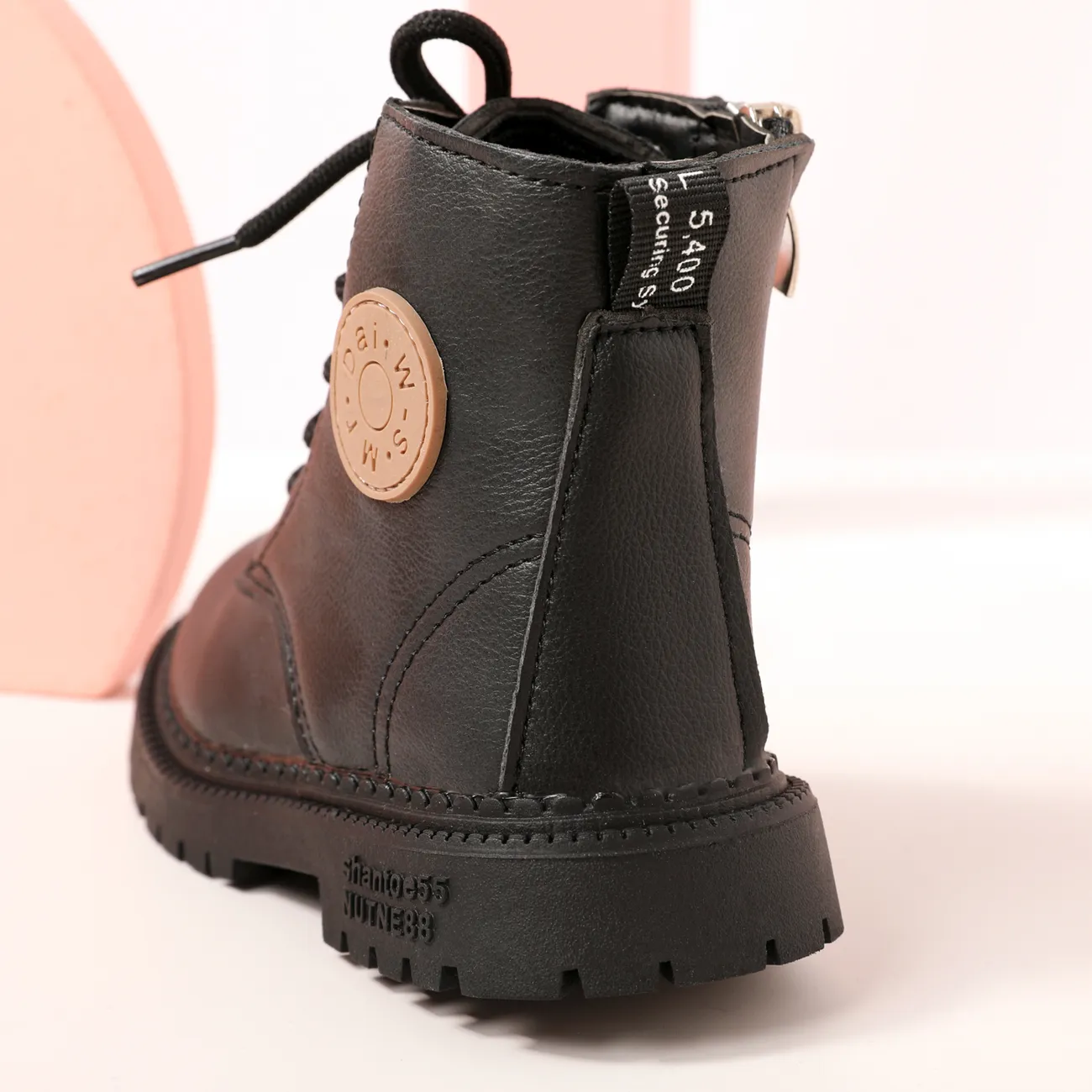 Toddler / Kid Solid Lace-up Fleece-lining  Casual Boots Black big image 1