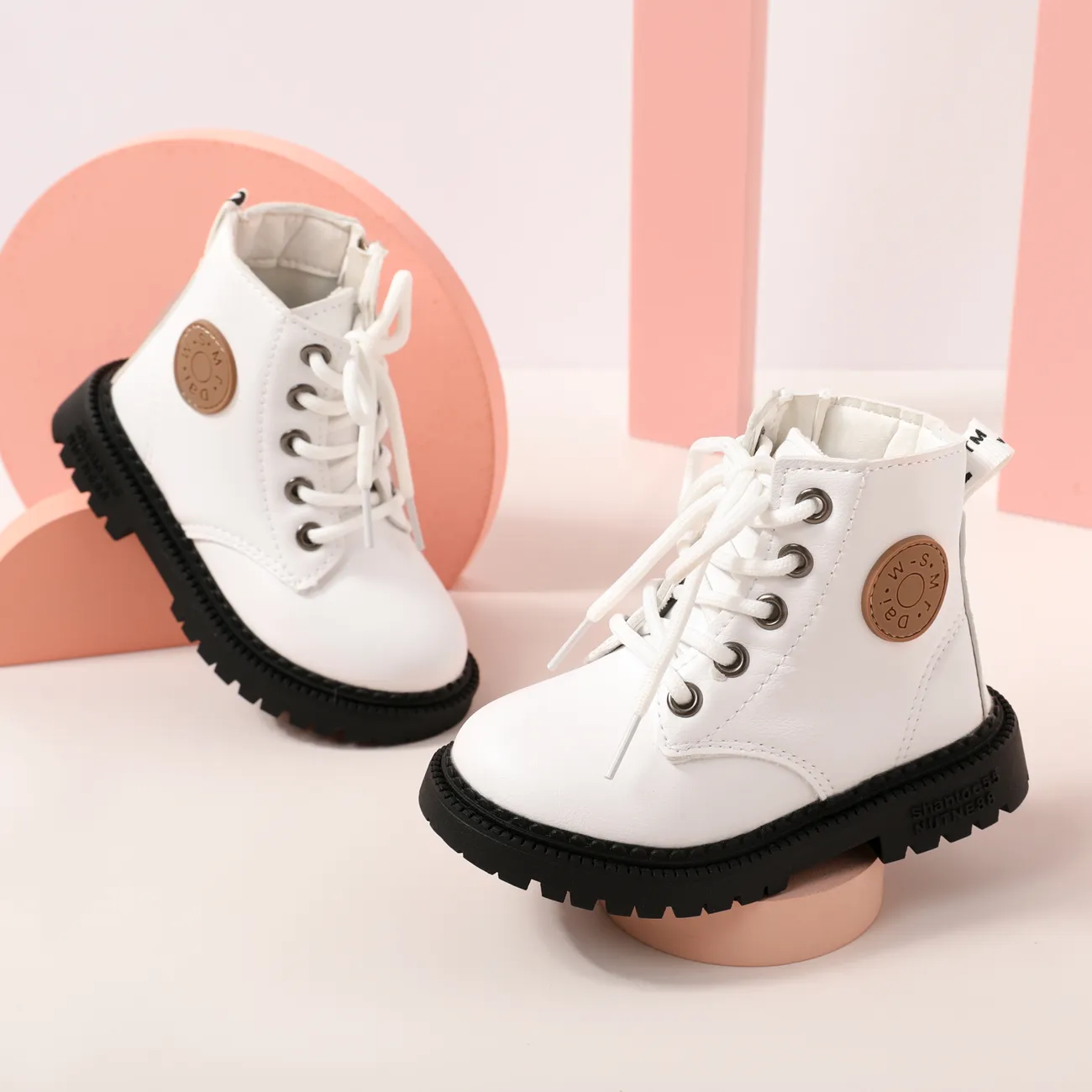 Toddler / Kid Solid Lace-up Fleece-lining  Casual Boots White big image 1