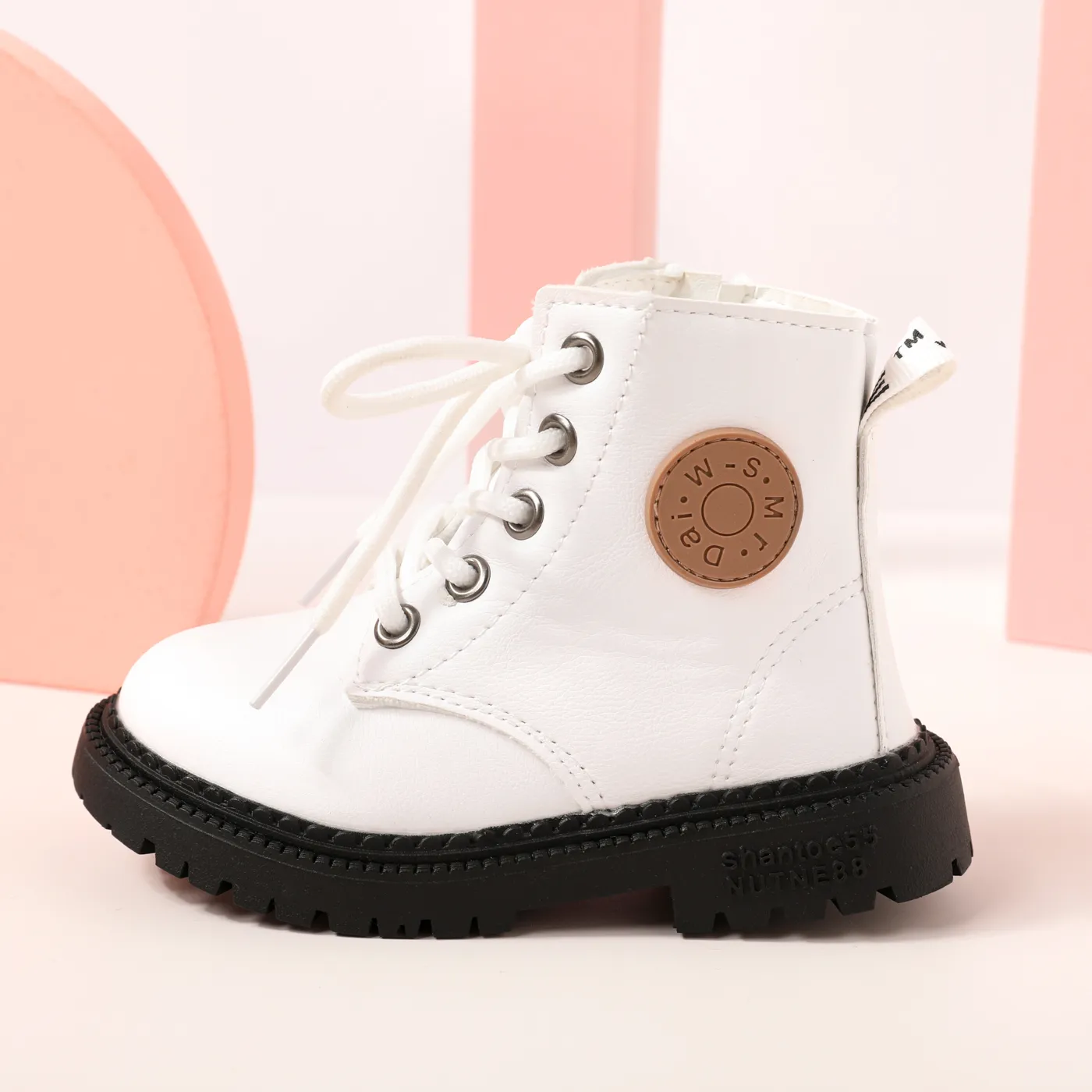 Toddler / Kid Solid Lace-up Fleece-lining  Casual Boots White image 4