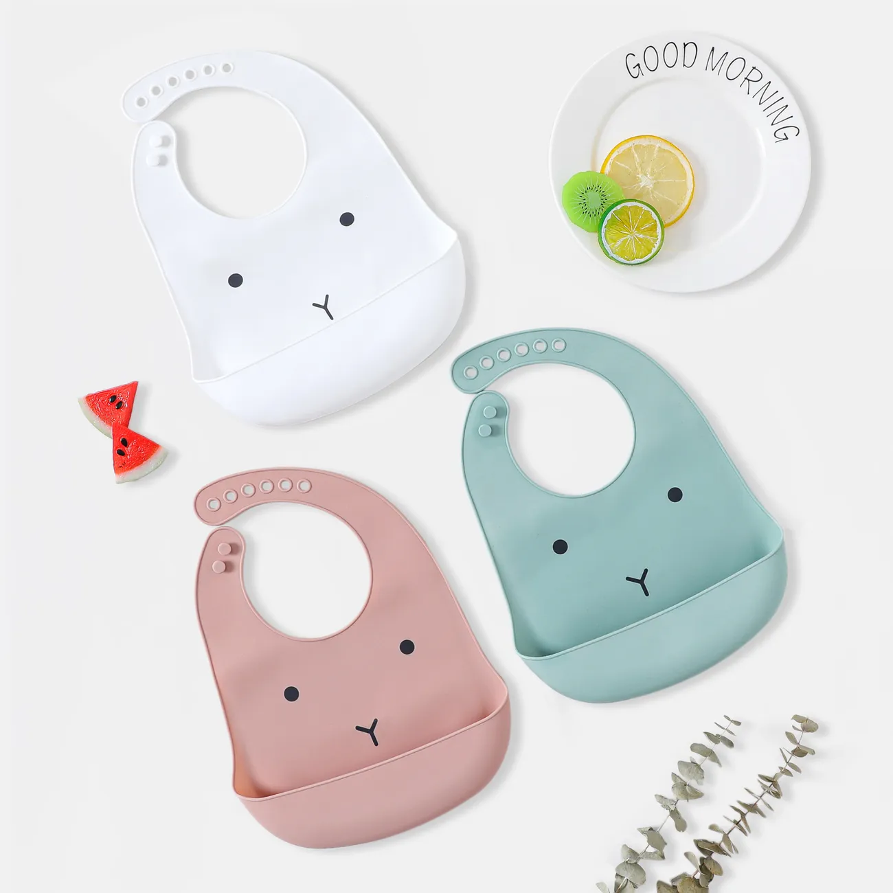 Food Grade Silicone Baby Bibs with Large Capacity  Food Catcher Pocket Waterproof Adjustable Soft Foldable Toddler Bib Turquoise big image 1