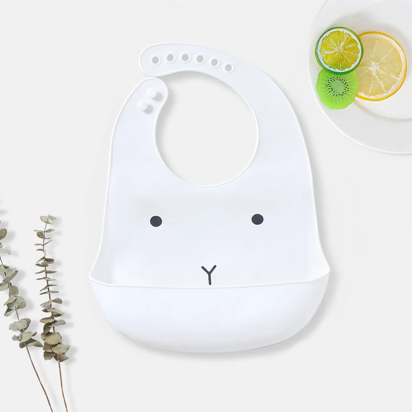 Food Grade Silicone Baby Bibs with Large Capacity  Food Catcher Pocket Waterproof Adjustable Soft Foldable Toddler Bib White