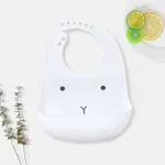 Food Grade Silicone Baby Bibs with Large Capacity  Food Catcher Pocket Waterproof Adjustable Soft Foldable Toddler Bib White