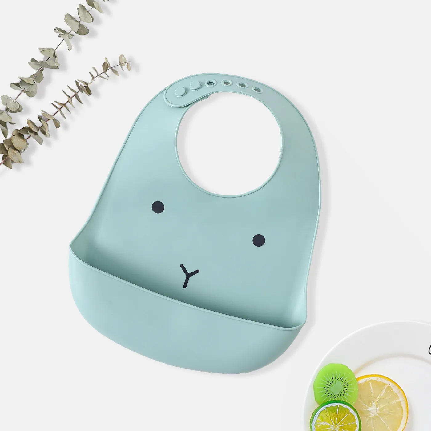 Food Grade Silicone Baby Bibs with Large Capacity  Food Catcher Pocket Waterproof Adjustable Soft Foldable Toddler Bib  image 3