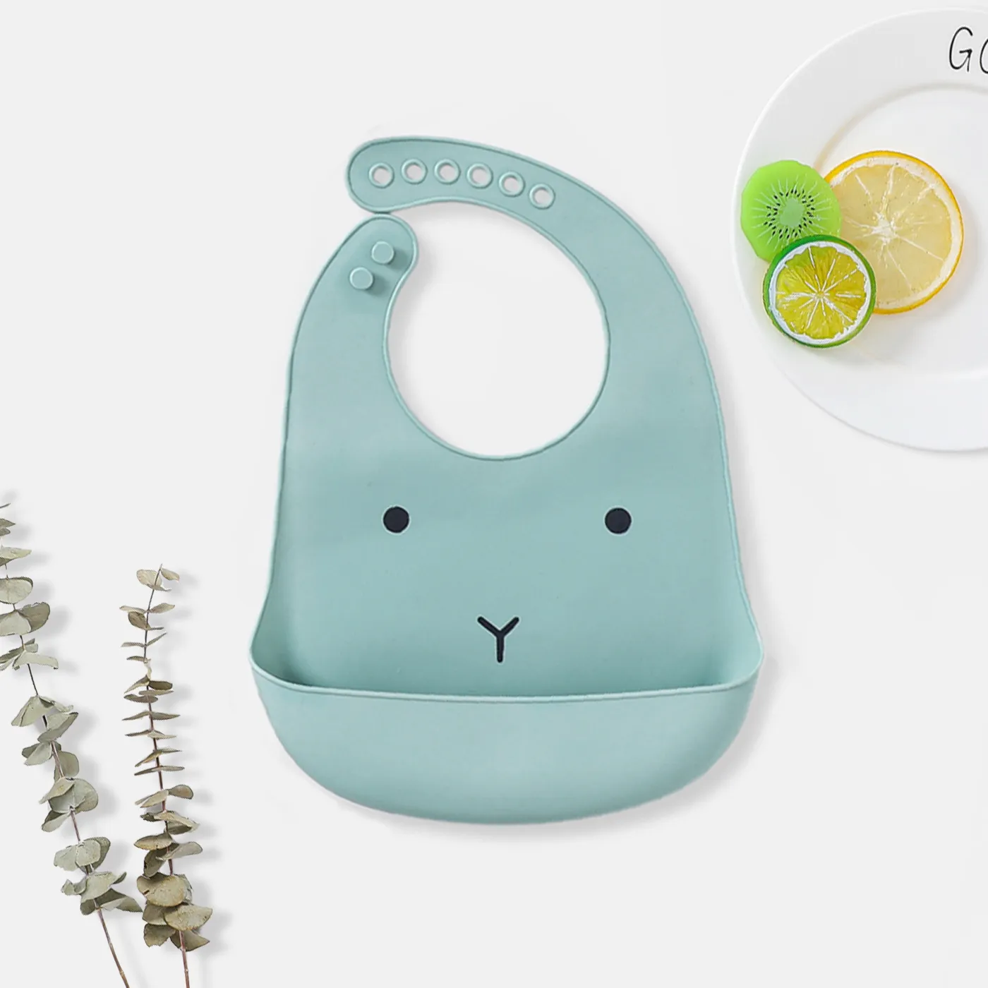 Food Grade Silicone Baby Bibs with Large Capacity  Food Catcher Pocket Waterproof Adjustable Soft Foldable Toddler Bib  big image 1