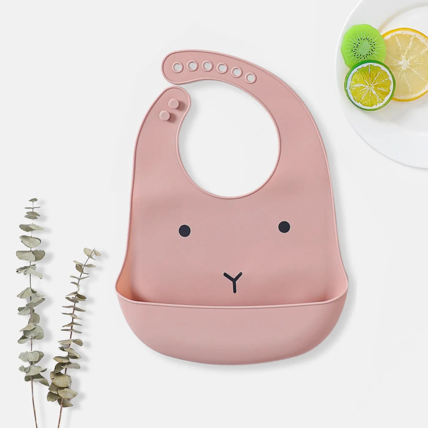 Food Grade Silicone Baby Bibs with Large Capacity  Food Catcher Pocket Waterproof Adjustable Soft Foldable Toddler Bib Coral