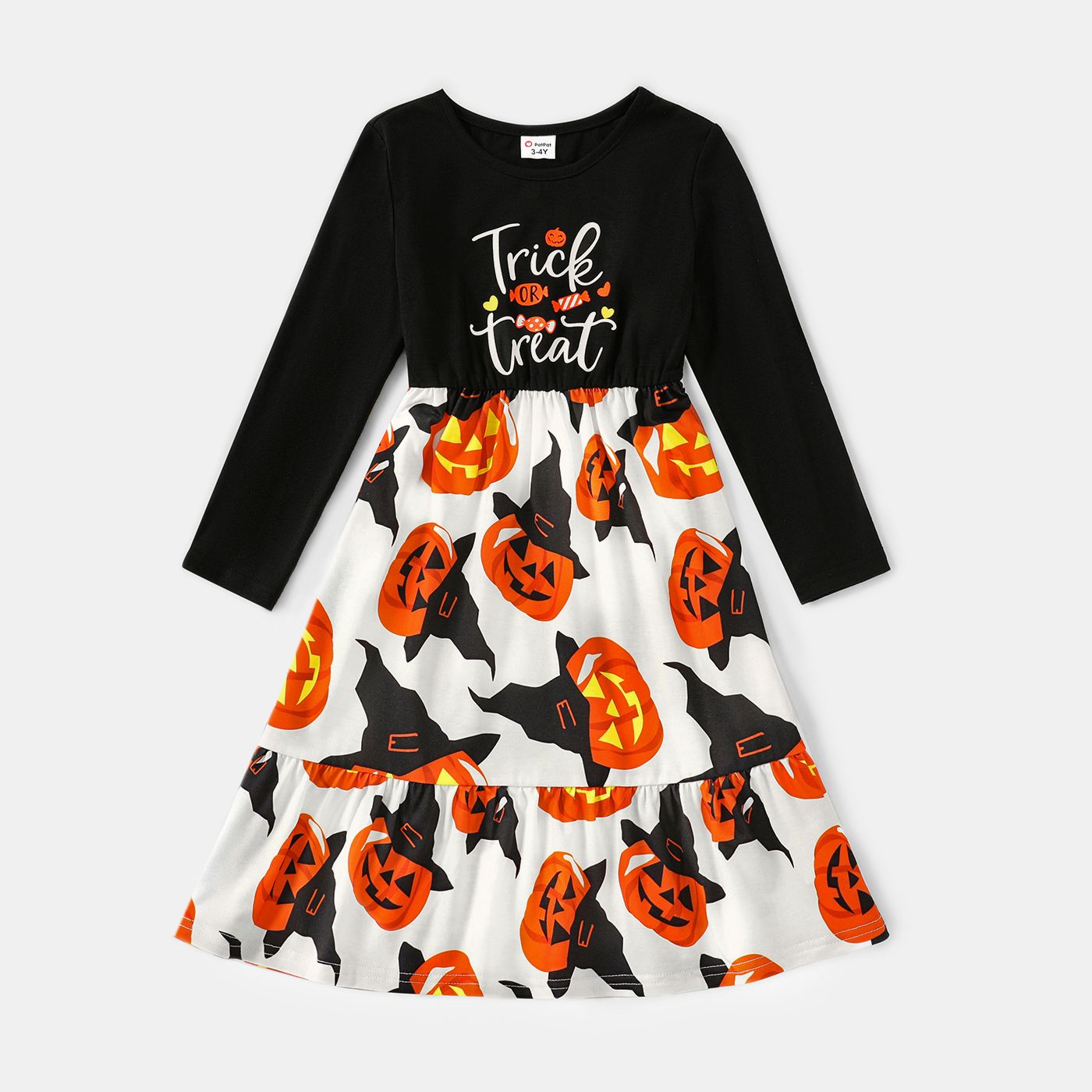 Halloween Family Matching Long-sleeve Letter & Pumpkin Lantern Print Spliced Dresses And Raglan-sleeve T-shirts Sets