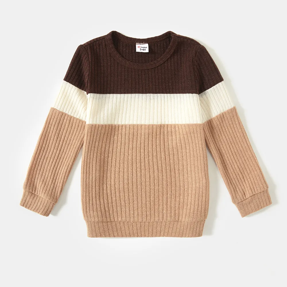 Family Matching Long-sleeve Mock Neck Rib Knit Spliced Plaid Dresses and Colorblock Tops Sets big image 11