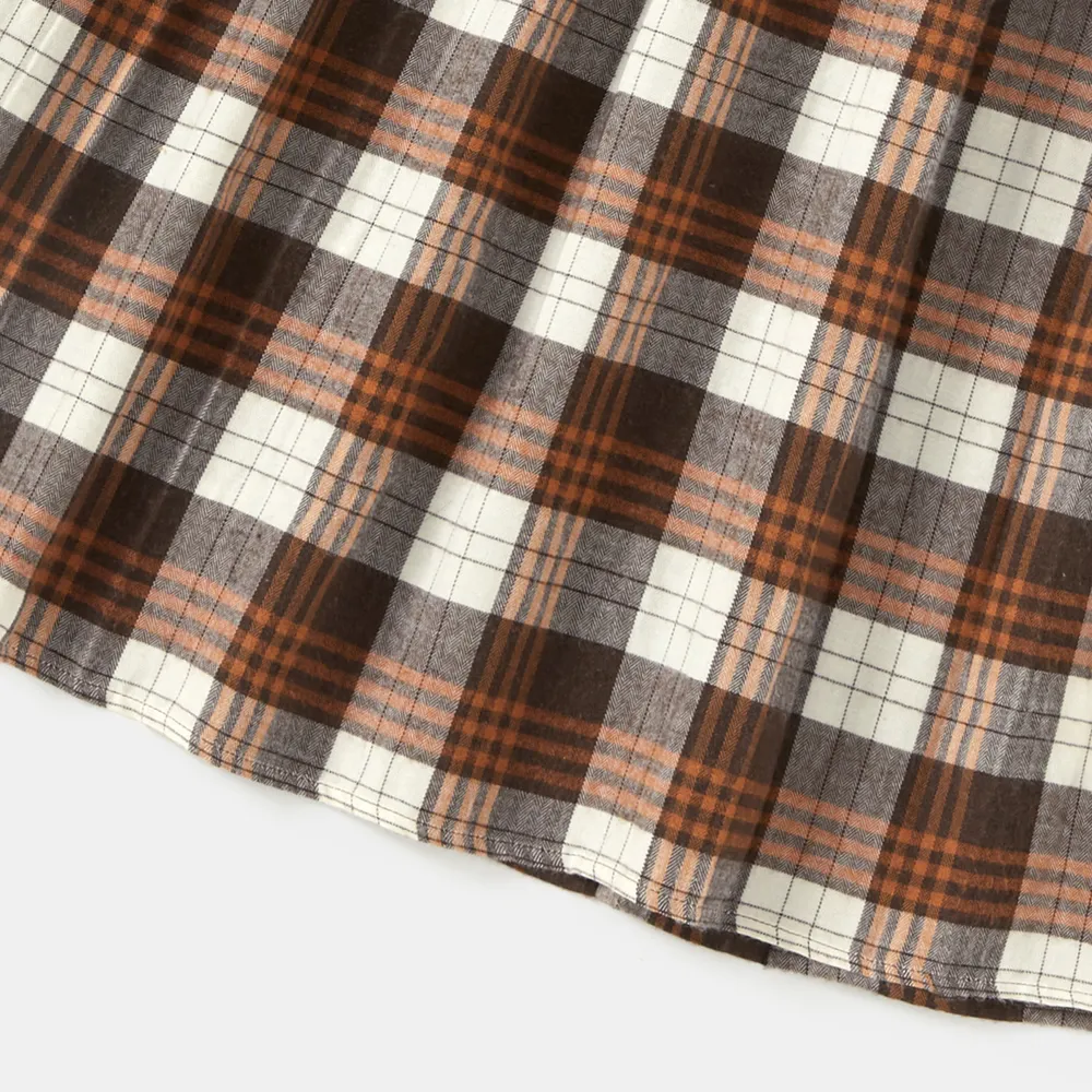 Family Matching Long-sleeve Mock Neck Rib Knit Spliced Plaid Dresses and Colorblock Tops Sets big image 16