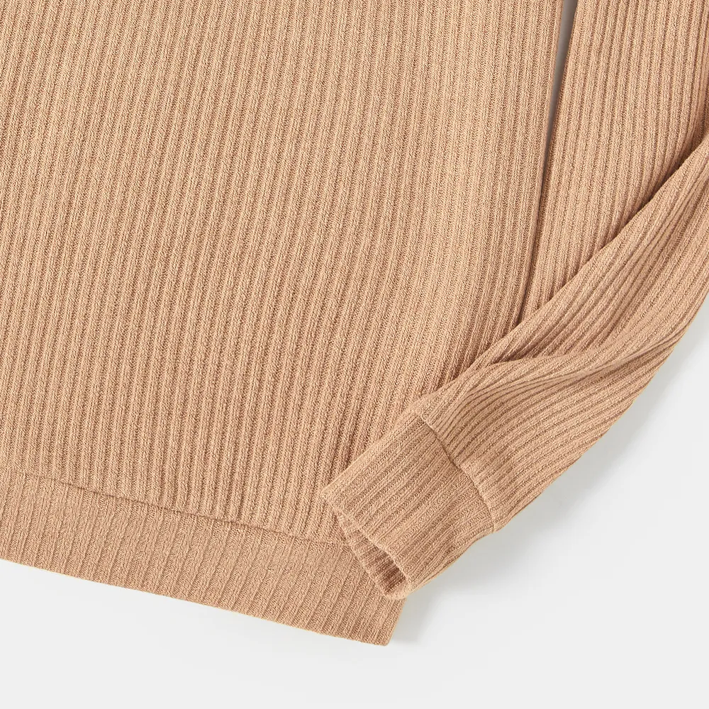 Family Matching Long-sleeve Mock Neck Rib Knit Spliced Plaid Dresses and Colorblock Tops Sets big image 14