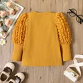 Toddler Girl Textured Ribbed Long Puff-sleeve Solid Color Tee  image 2