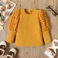 Toddler Girl Textured Ribbed Long Puff-sleeve Solid Color Tee  image 1
