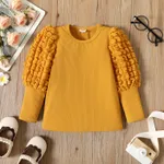 Toddler Girl Textured Ribbed Long Puff-sleeve Solid Color Tee Yellow