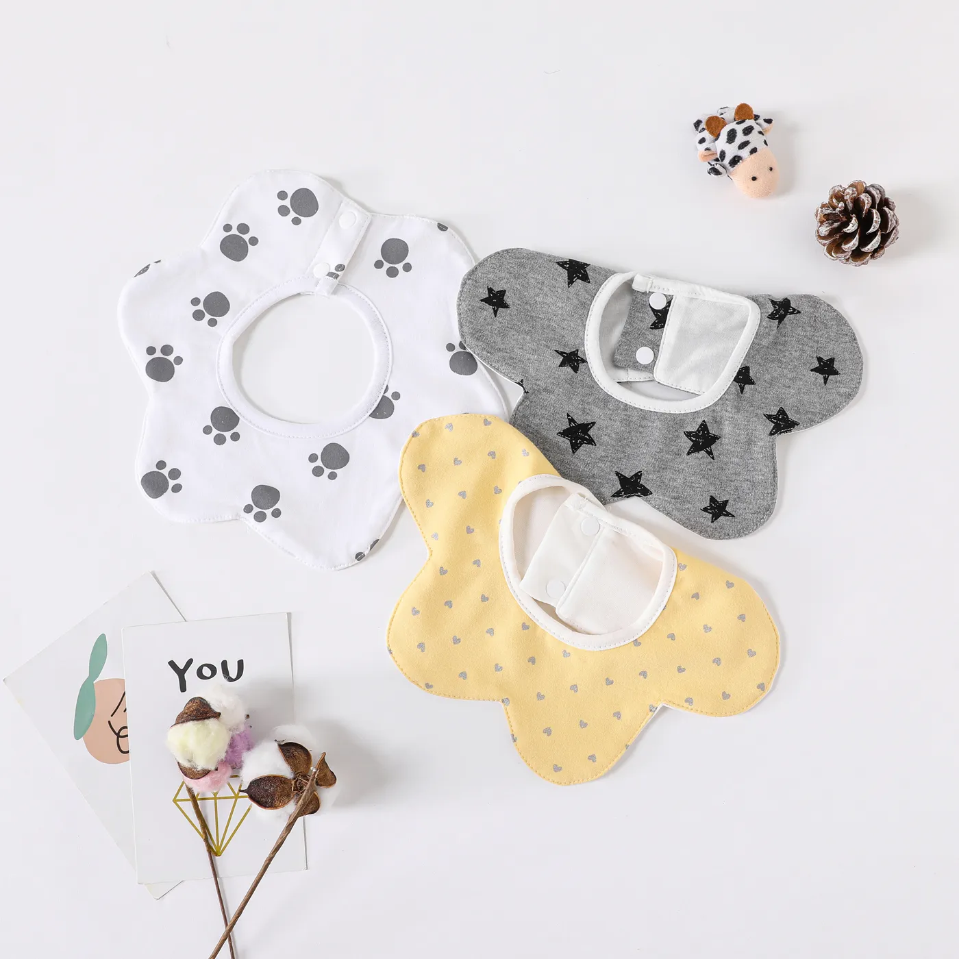 3-pack Baby Bibs Petal Shape Print Bandana Drool Bibs for Feeding & Drooling & Teething Ginger image 5