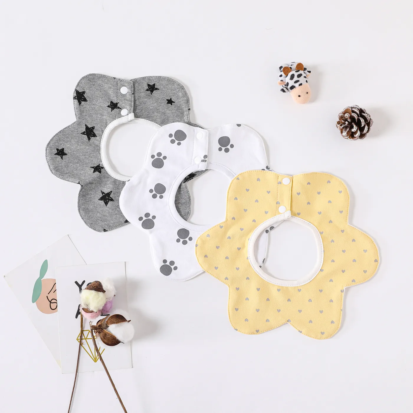 3-pack Baby Bibs Petal Shape Print Bandana Drool Bibs for Feeding & Drooling & Teething Ginger image 6
