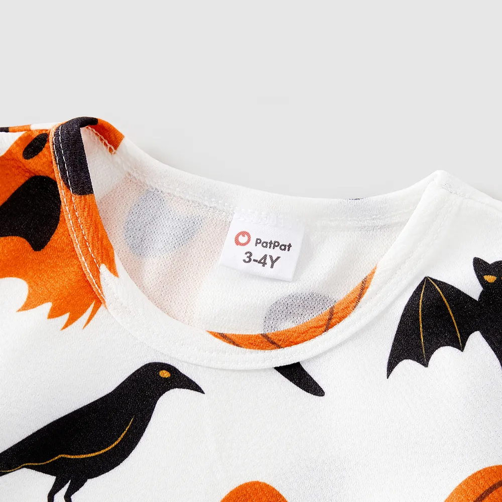 Halloween Family Matching 95% Cotton Short-sleeve Graphic T-shirts Allover Print Drawstring Ruched Bodycon Dresses Sets big image 9