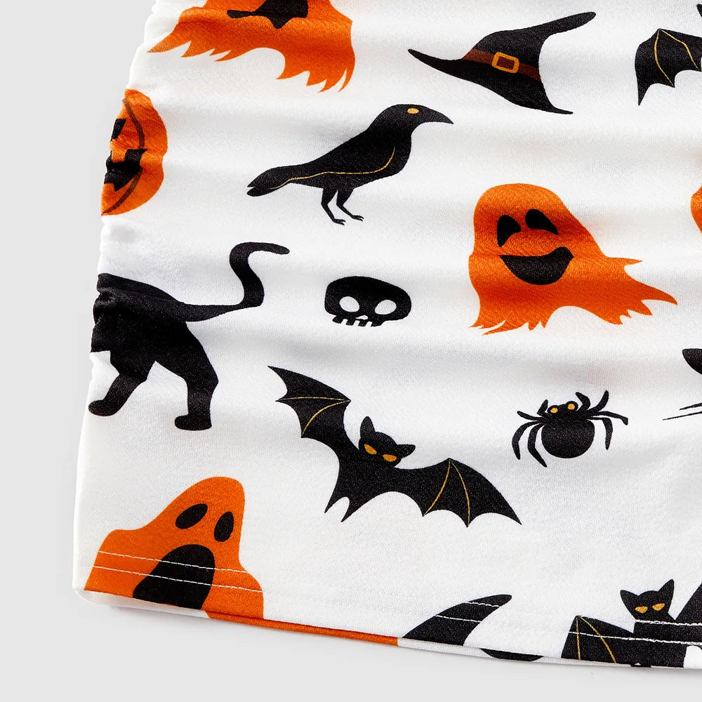Halloween Family Matching 95% Cotton Short-sleeve Graphic T-shirts Allover Print Drawstring Ruched Bodycon Dresses Sets big image 10
