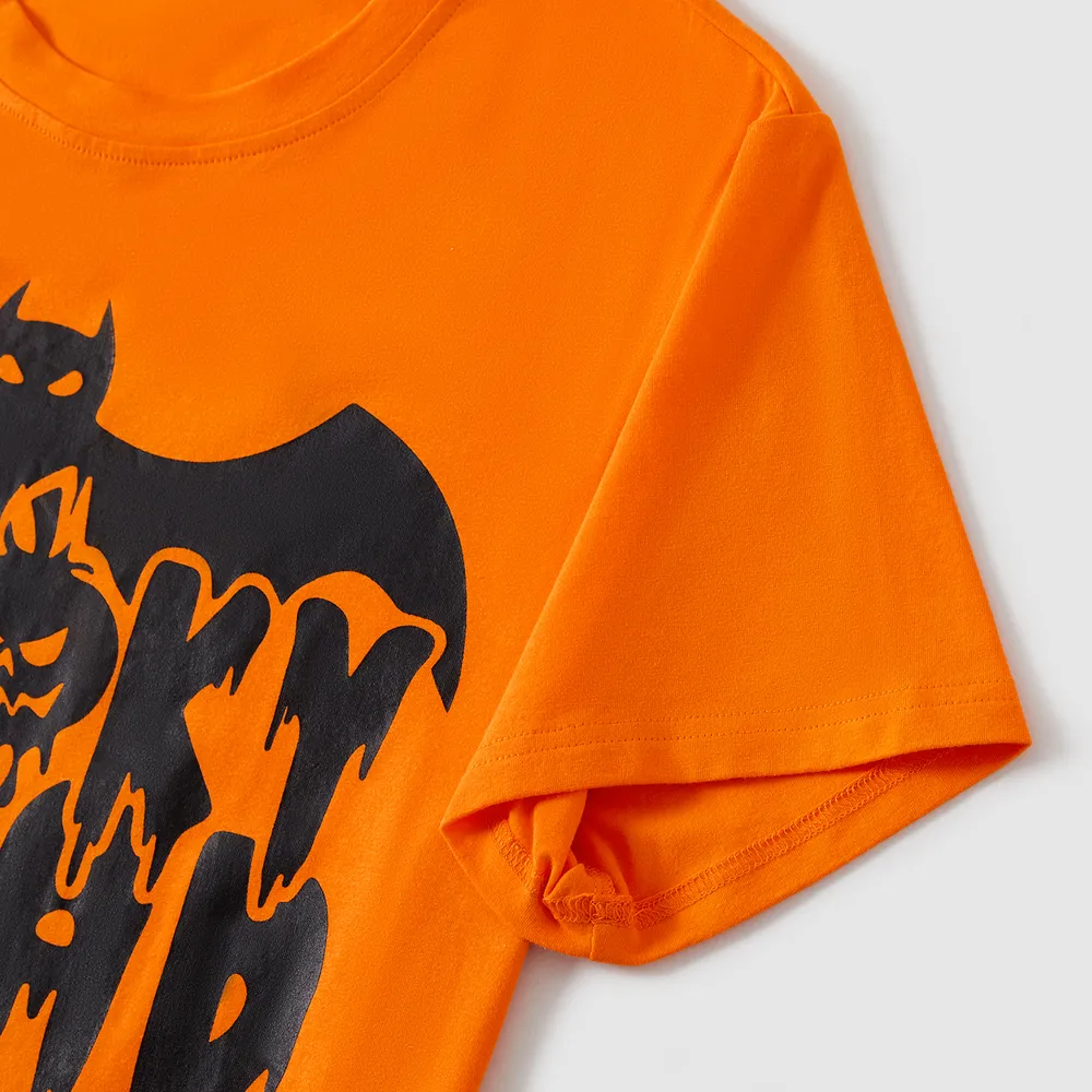 Halloween Family Matching 95% Cotton Short-sleeve Graphic T-shirts Allover Print Drawstring Ruched Bodycon Dresses Sets big image 16