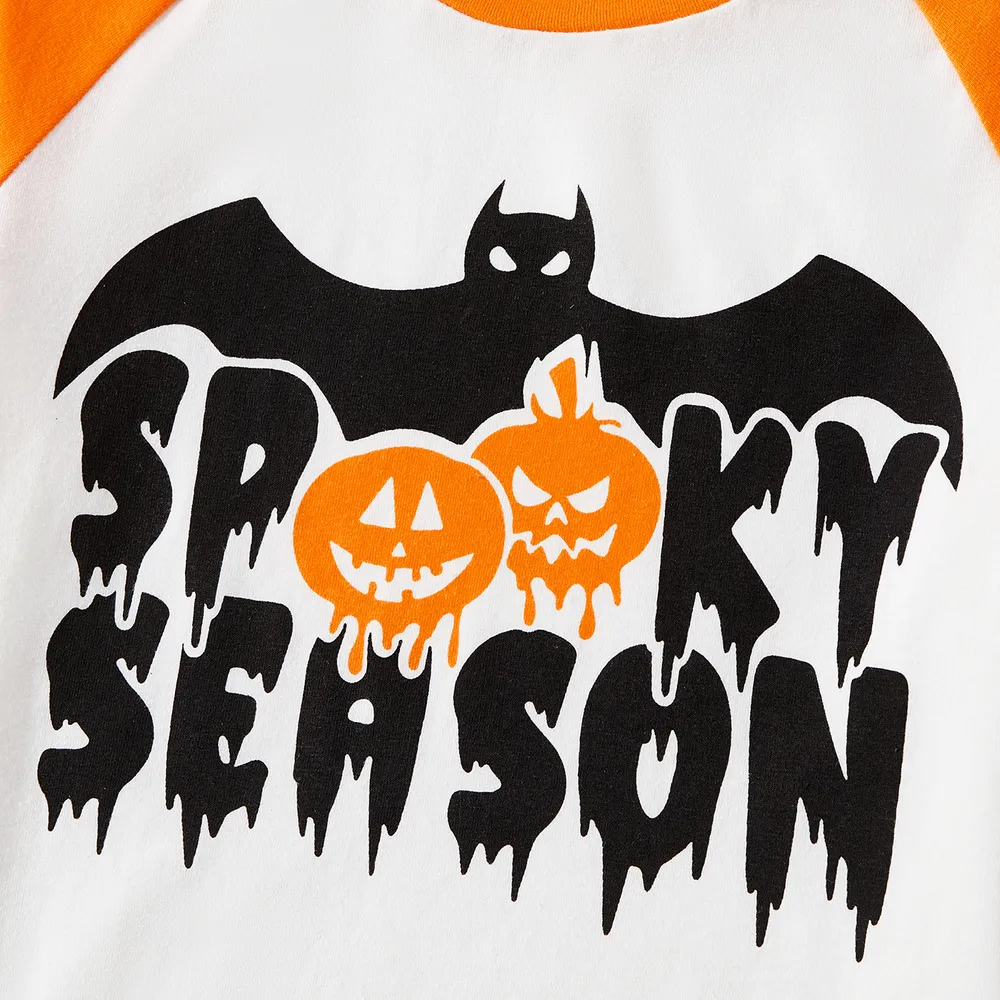 Halloween Family Matching 95% Cotton Short-sleeve Graphic T-shirts Allover Print Drawstring Ruched Bodycon Dresses Sets big image 7