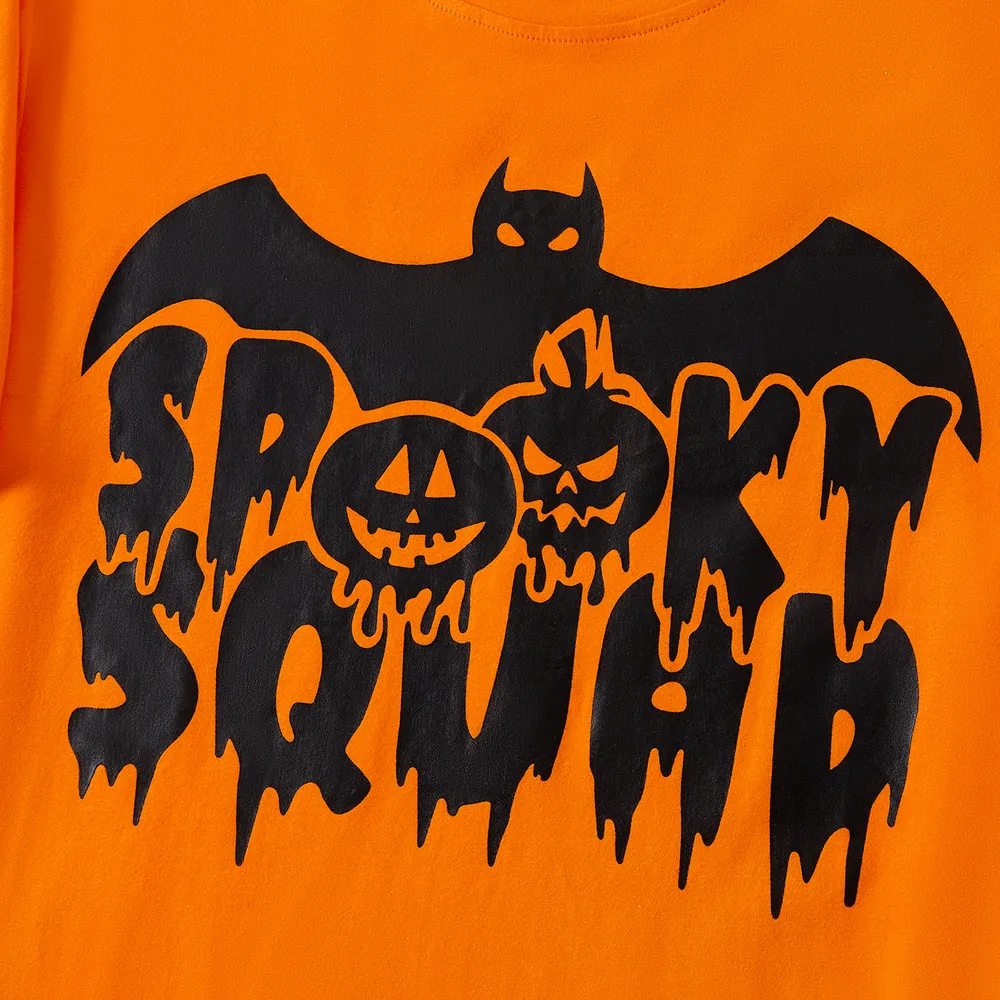 Halloween Family Matching 95% Cotton Short-sleeve Graphic T-shirts Allover Print Drawstring Ruched Bodycon Dresses Sets big image 15