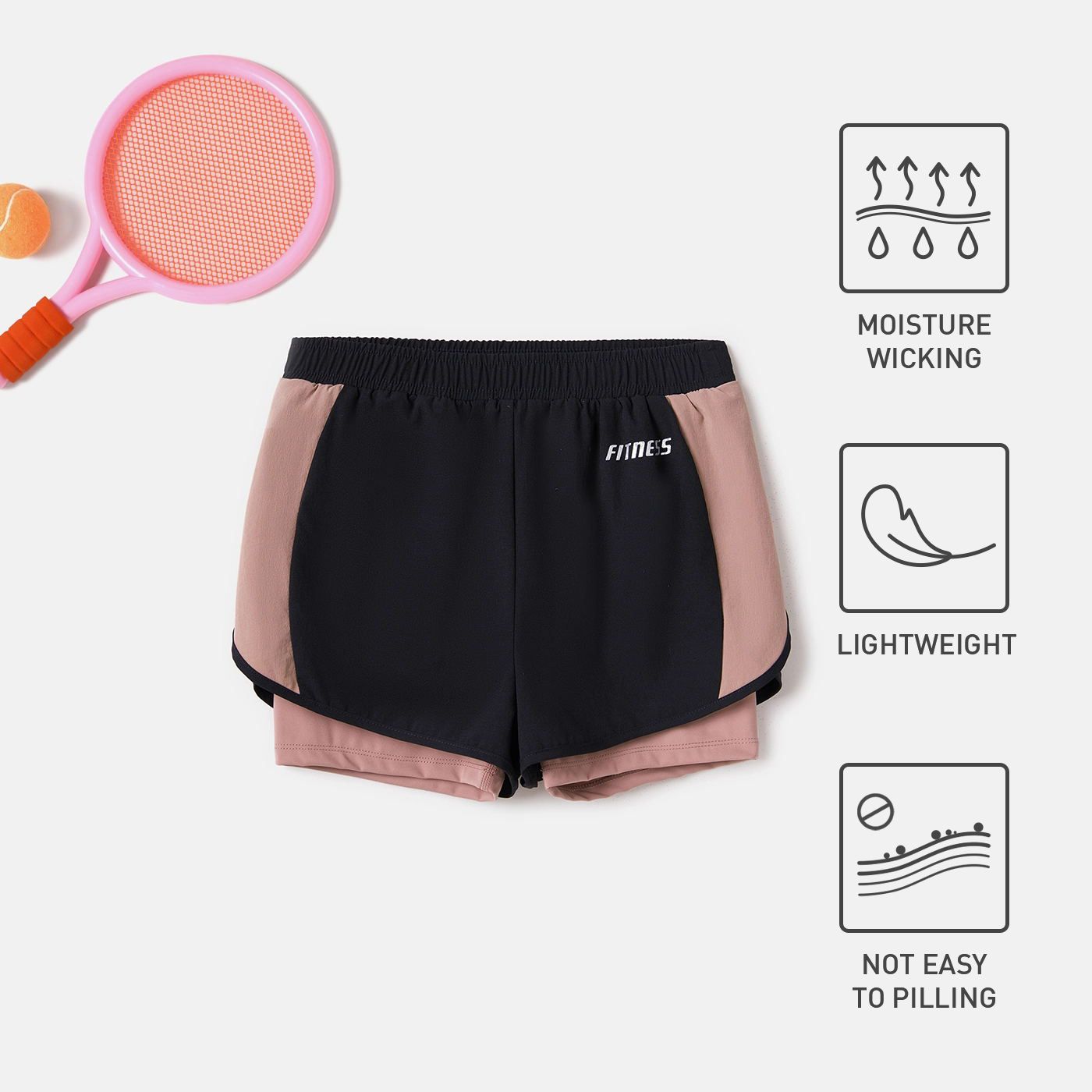 

Activewear Kid Girl Faux-two Lette Print Colorblock Breathable Elasticized Shorts