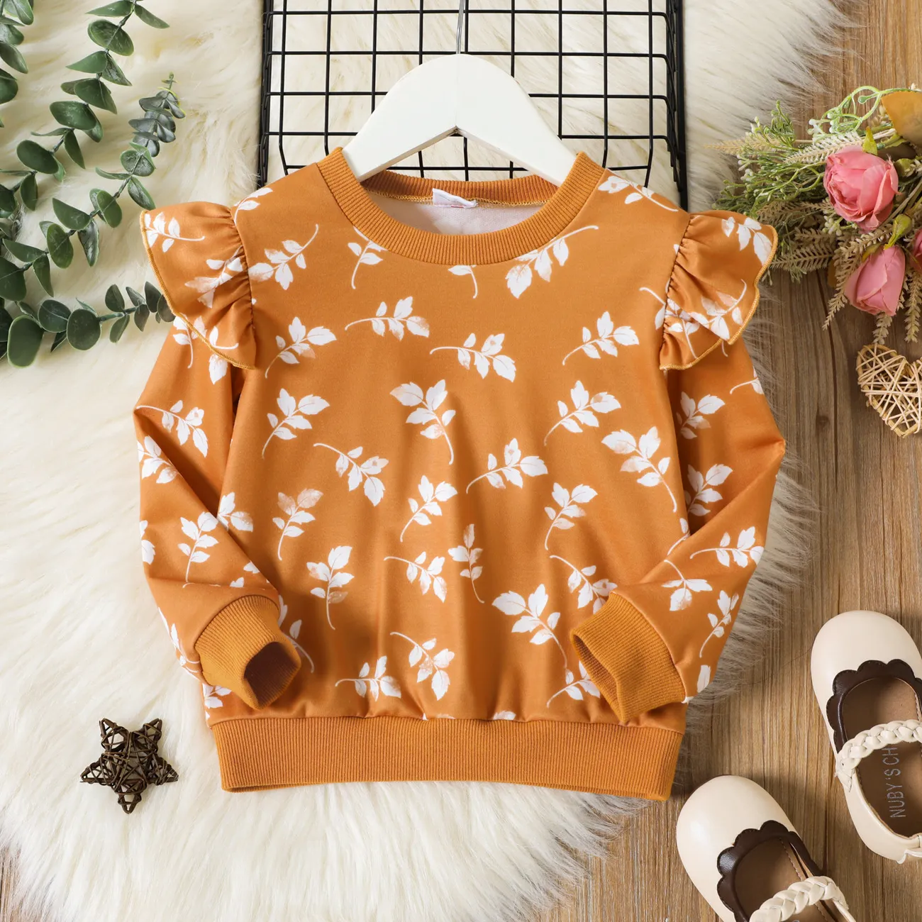 Toddler Girl Ruffled Floral Print Pullover Sweatshirt