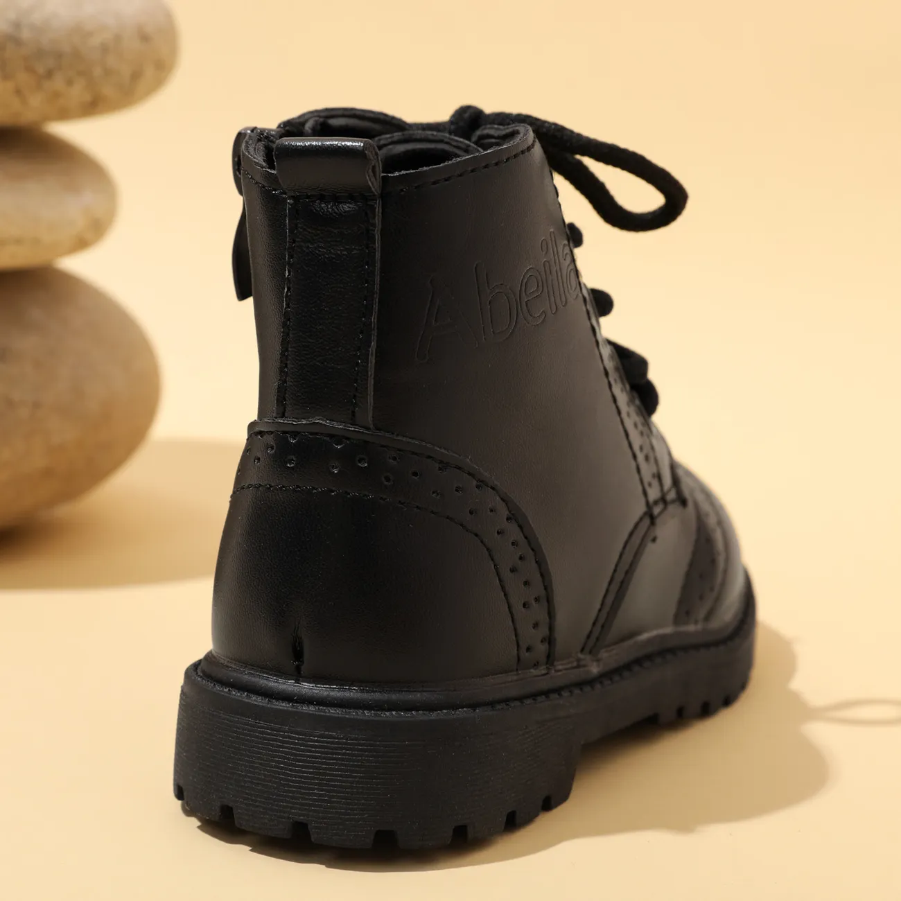 Toddler / Kid Side Zipper Lace Up Front Black Boots Black big image 1