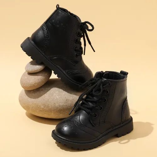 Toddler / Kid Side Zipper Lace Up Front Black Boots