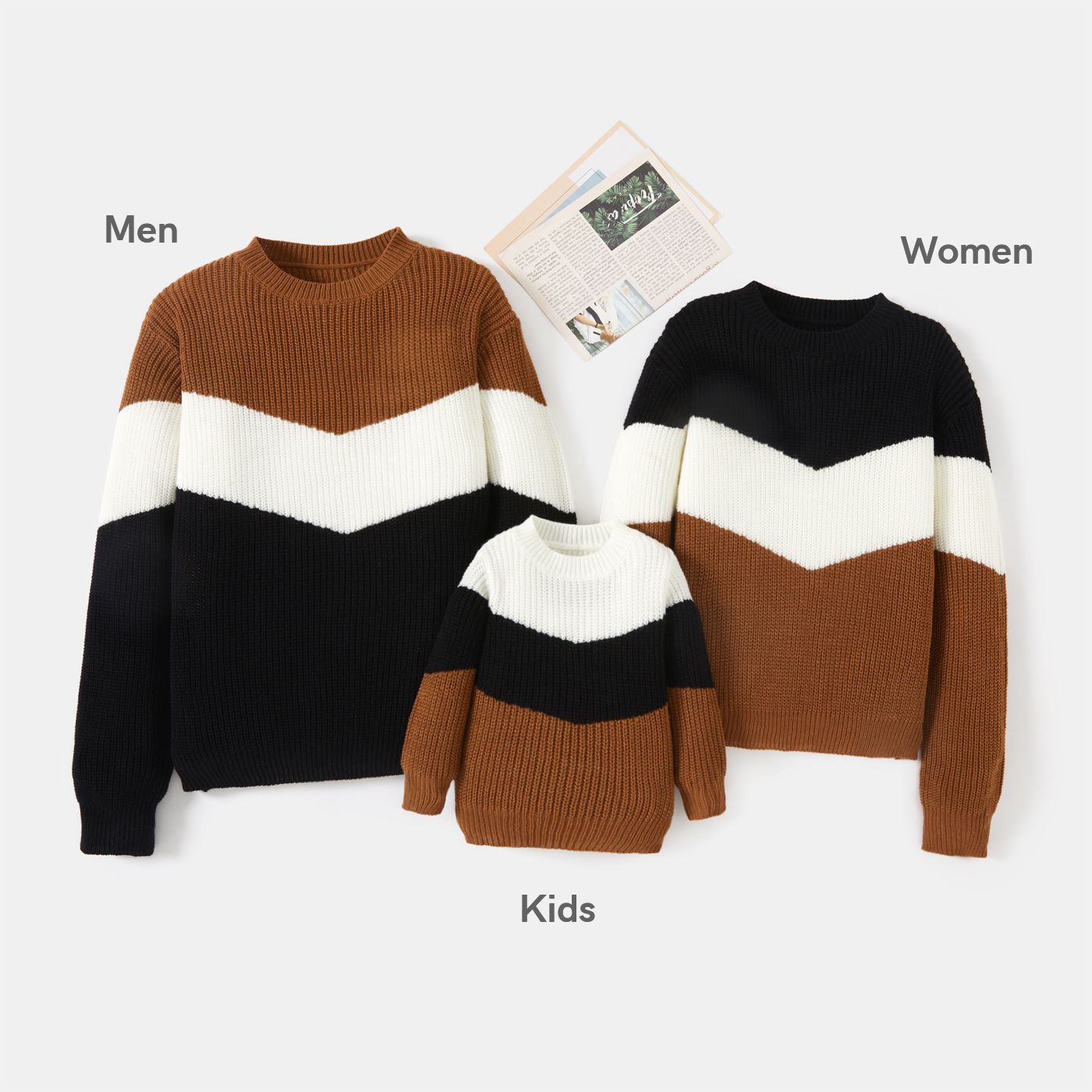 

Family Matching Long-sleeve Colorblock Knitted Pullover Sweaters