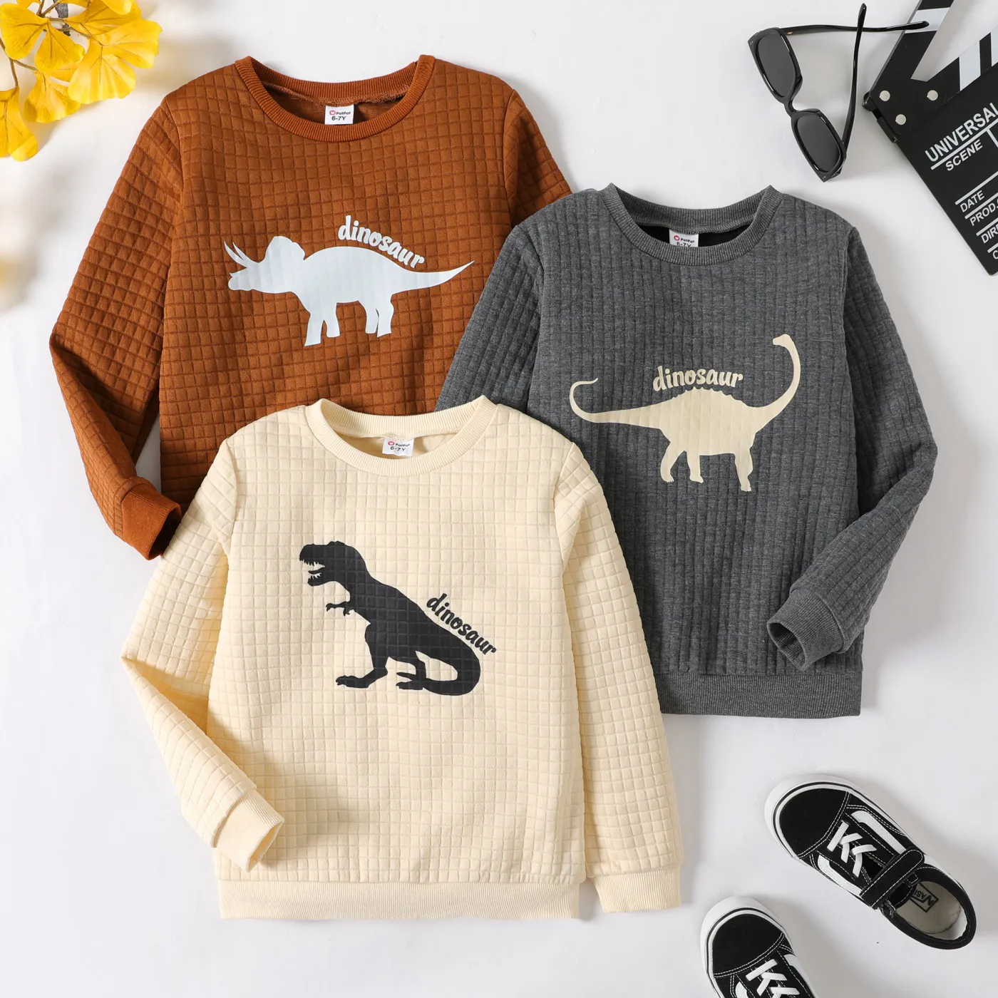 Criança Menino Costuras de tecido Estampado animal Pullover Sweatshirt Cinza Escuro image 2