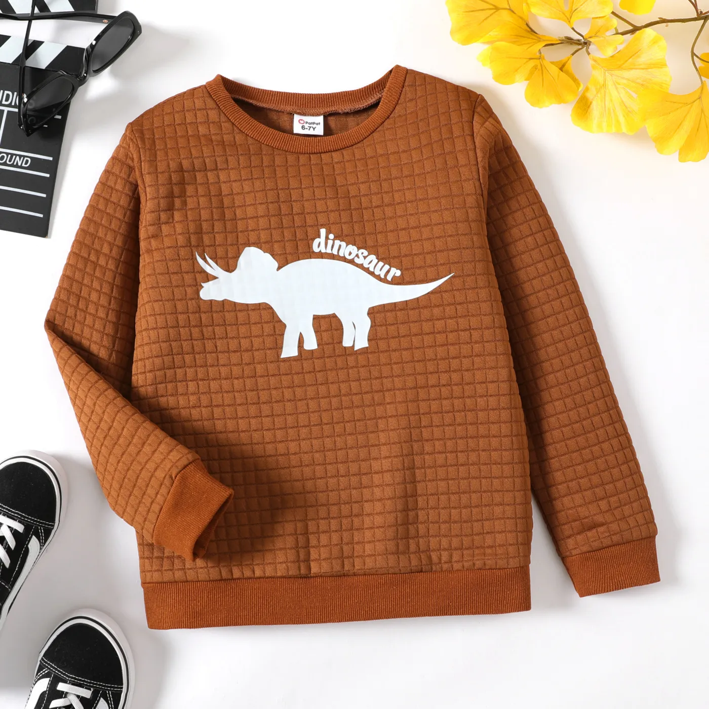 Criança Menino Costuras de tecido Estampado animal Pullover Sweatshirt Castanho