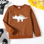 Kid Boy Animal Dinosaur Print Textured Pullover Sweatshirt Brown