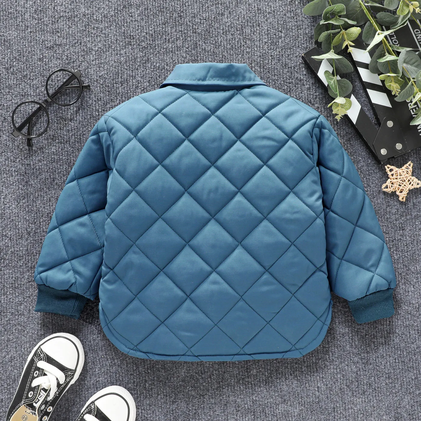 Toddler Boy Lapel Collar Button Design Solid Color Coat Navy image 2