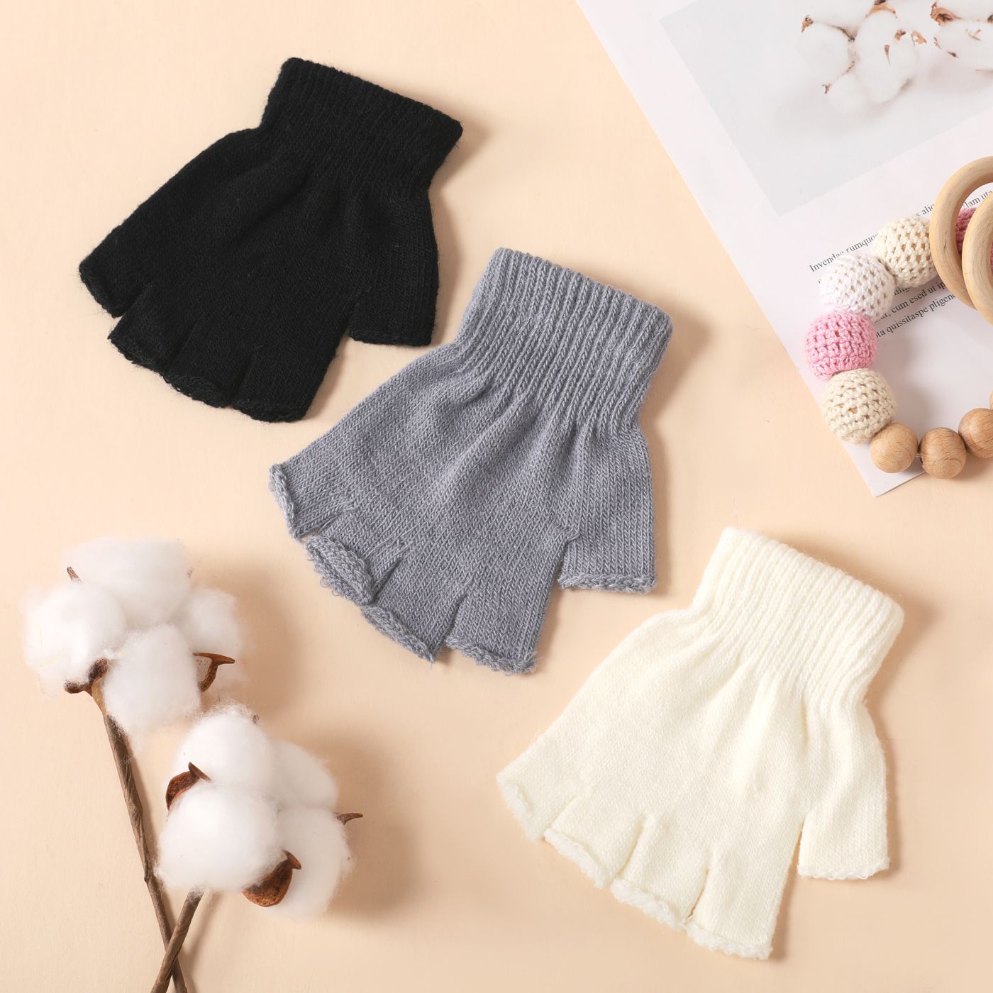 

3-pairs Kid Solid Half-finger Gloves