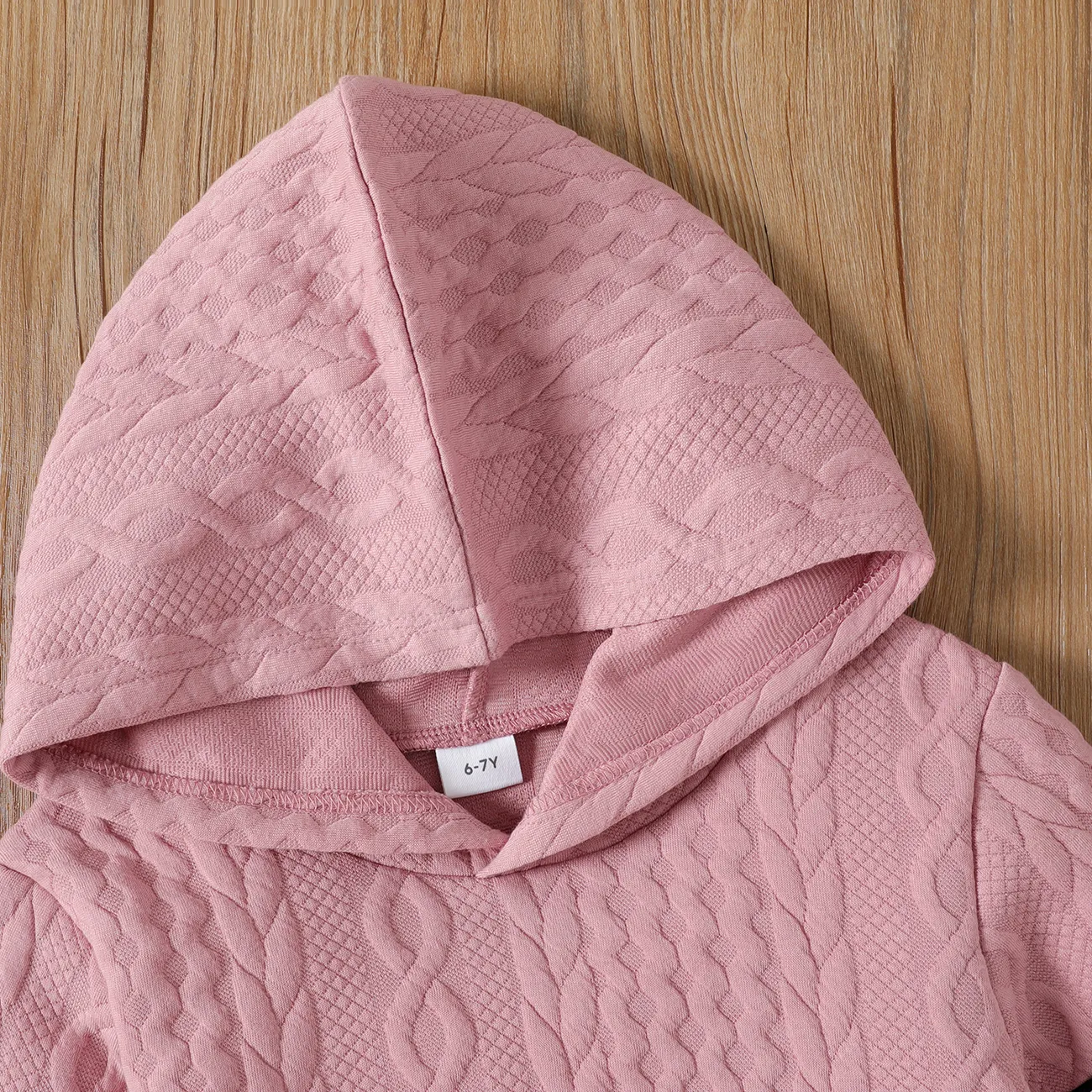2pcs Kid Girl Leter Print Cable Knit Textured Colorblock Hoodie Sweatshirt and Pants Set Pink big image 1