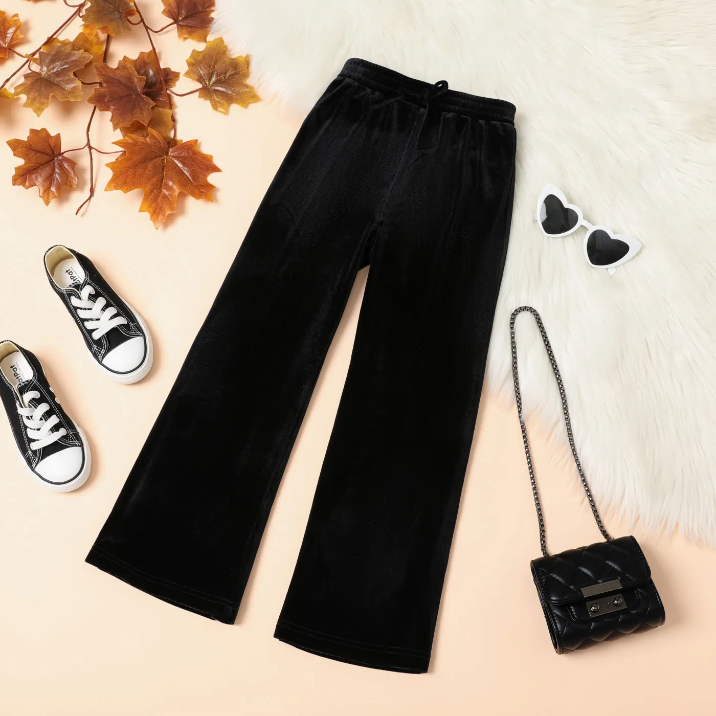 

Kid Girl Solid Color Velvet Straight Pants