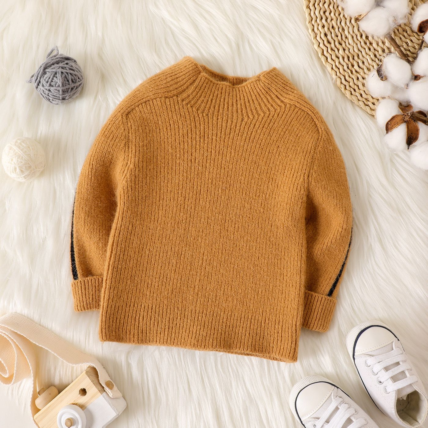 

Baby Boy/Girl Color Contrast Long-sleeve Mock Neck Knitted Sweater