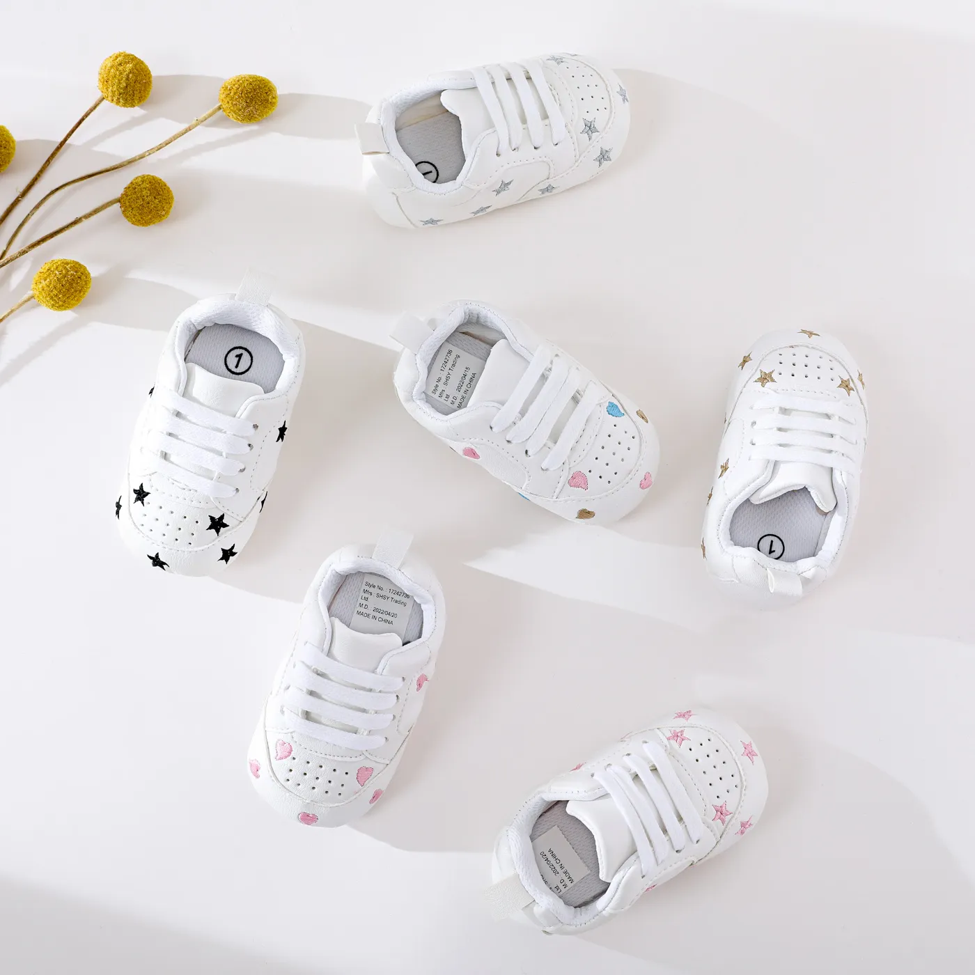 Baby / Toddler Valentine Pretty Stars Embroidery Solid Prewalker Shoes (Various colors) Black image 3