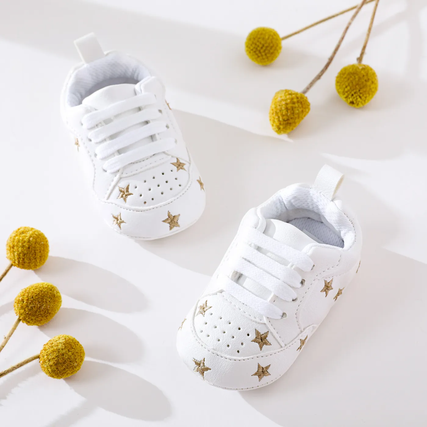 Baby / Toddler Valentine Pretty Stars Embroidery Solid Prewalker Shoes (Various colors) Gold