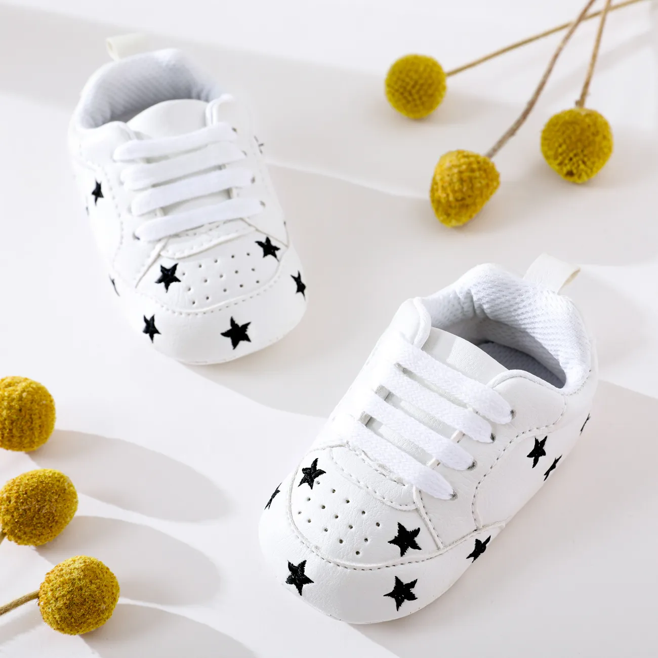 Baby / Toddler Valentine Pretty Stars Embroidery Solid Prewalker Shoes (Various colors) Black big image 1
