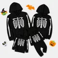 Halloween Glow In The Dark Skeleton Print Black Family Matching Long-sleeve Hoodies  image 3